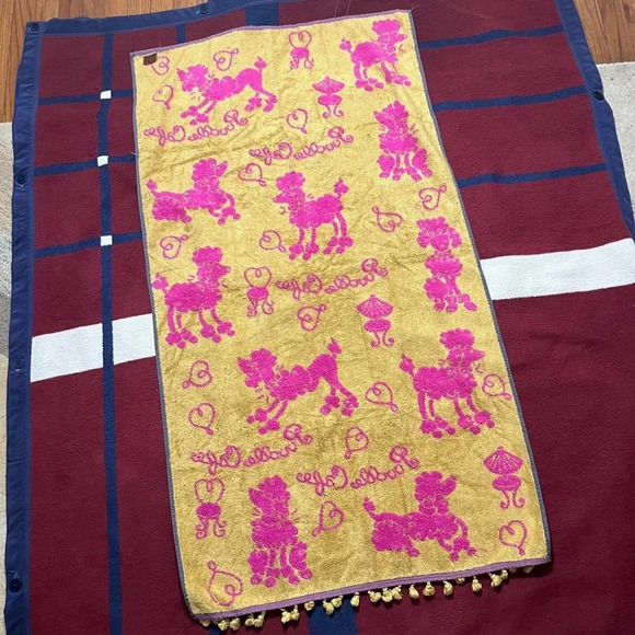 Rare Vintage BESANA Poodle Cafe Italian Bathroom Towel With Tassels Pink… - Picture 3 of 5
